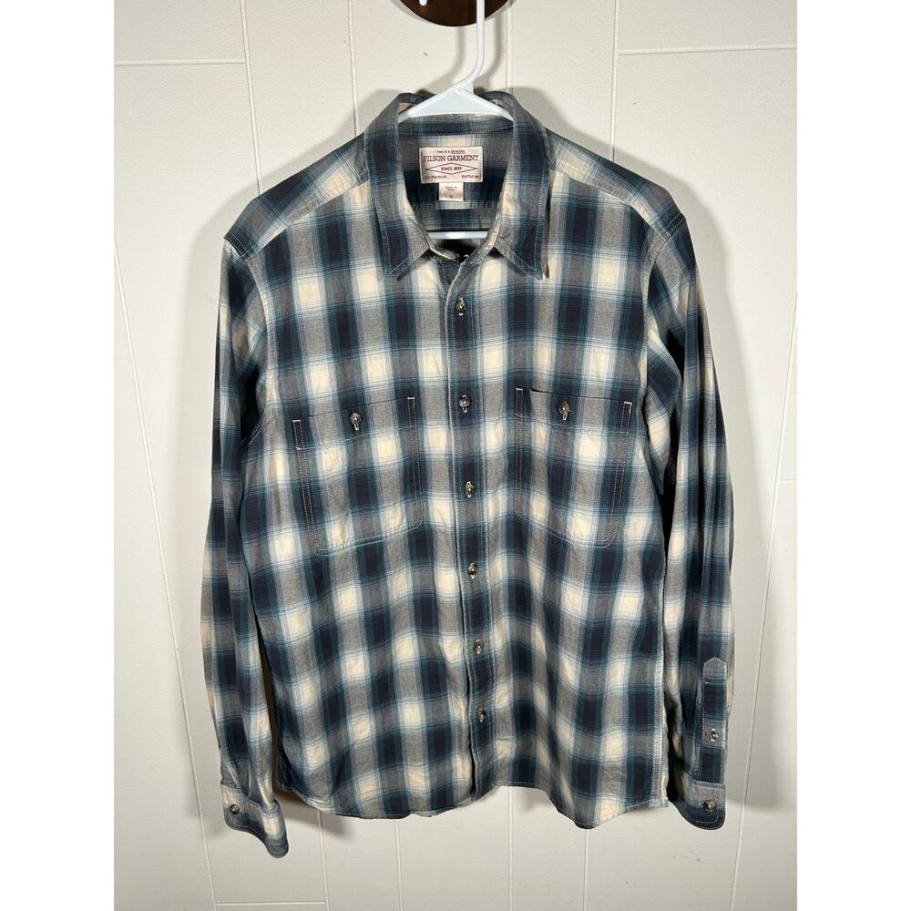 CC Filson Garment Shirt Mens Medium Blue Plaid Long Sleeve 100% Cotton Gorpcore